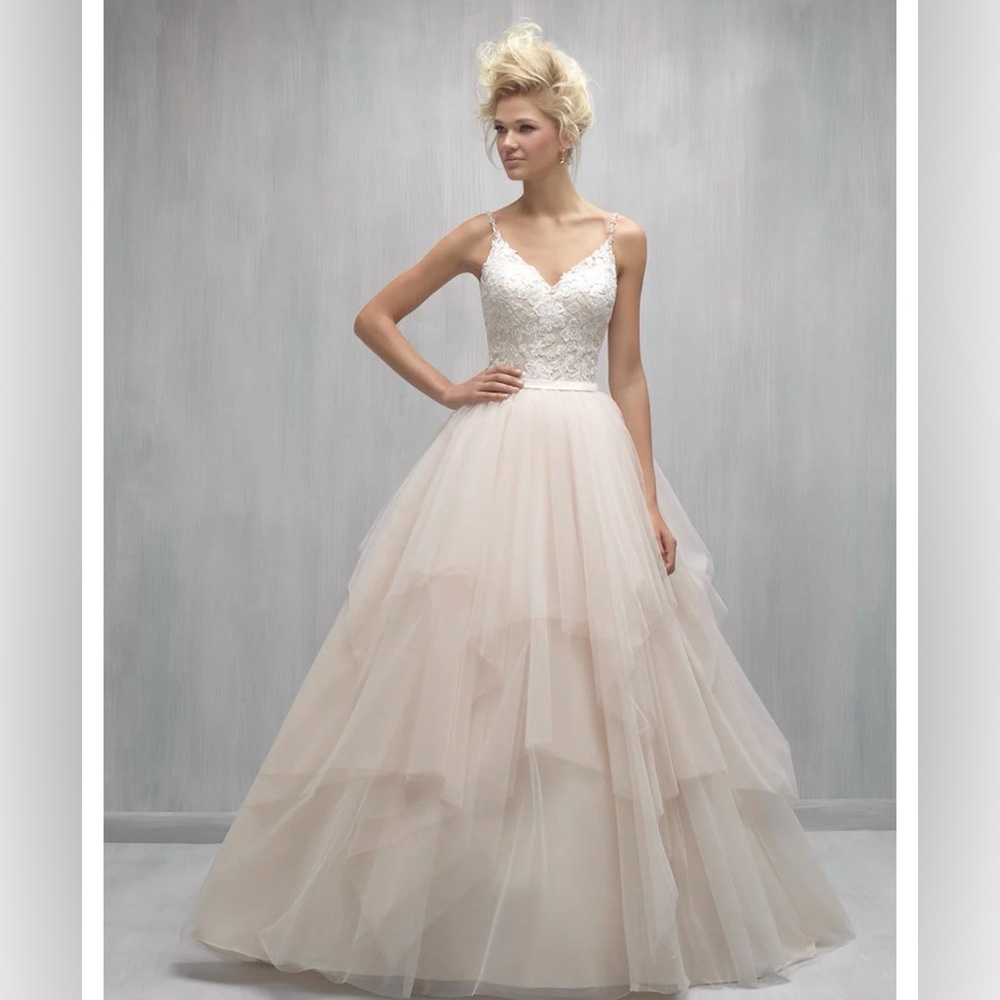 madison james Blush and Ivory Lace Bodice Ball Gown Wedding Dress